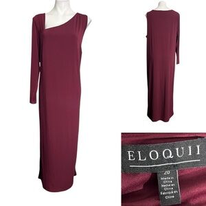 Eloquii One-Shoulder Dress plus size 20W Burgundy stretch side slit
